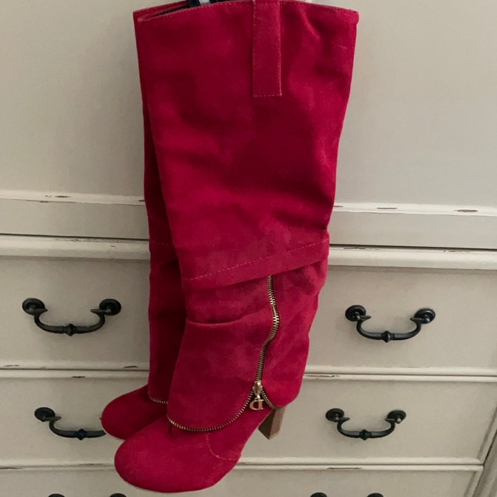 Red Faux suede Tall zipped boots 7